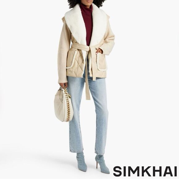 SIMKHAI **NWT** Astra Tie Waist Puffer Jacket Beige/Blush - Picture 9 of 14